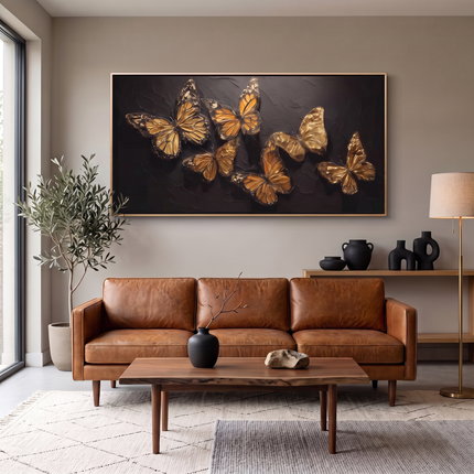 Soaring Butterflies hand-painted figurative painting displayed in a contemporary living room